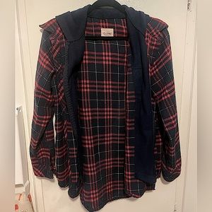 Red and black flannel with hood